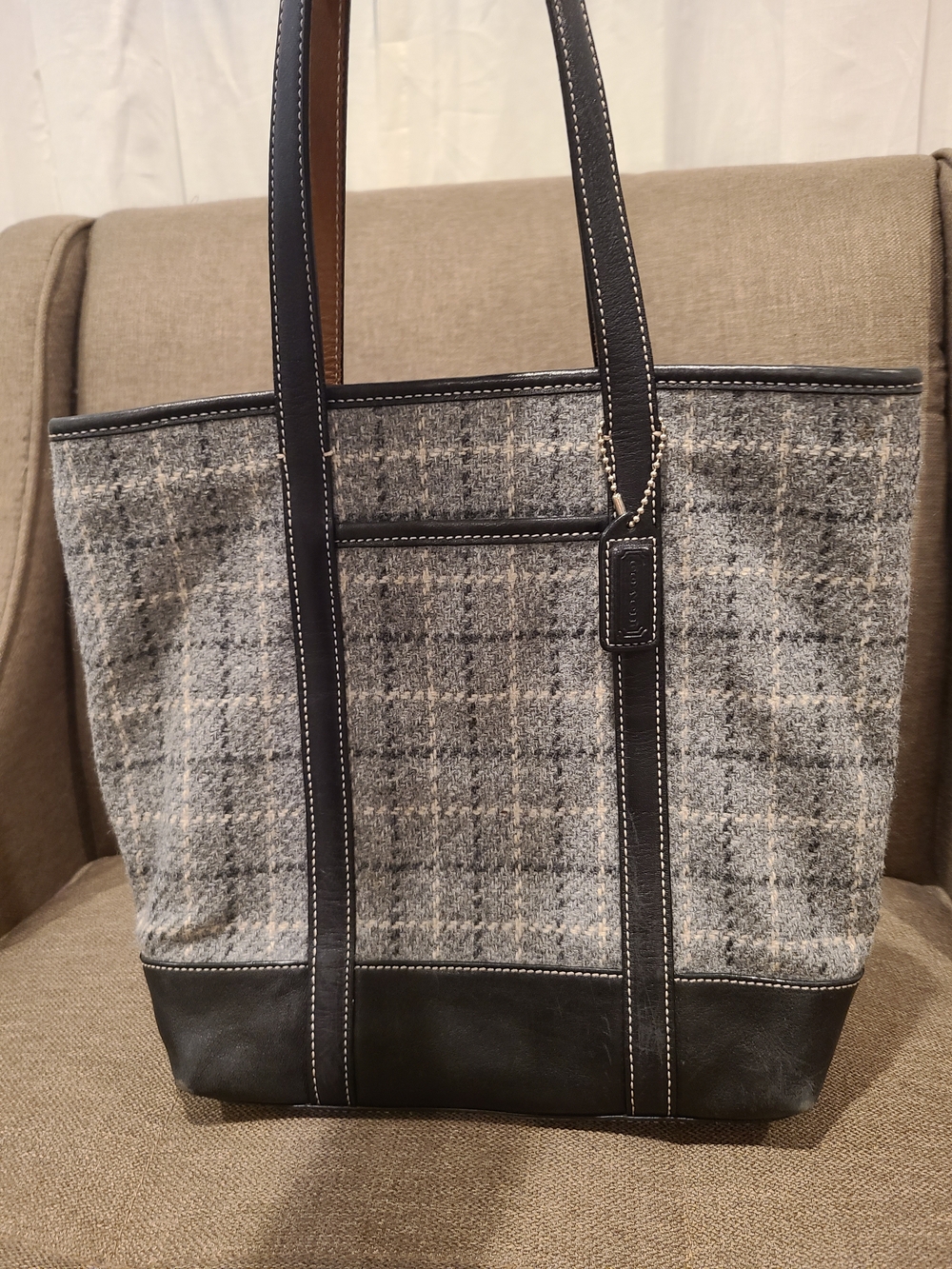 Vintage Coach Hamptons Weekend Gray Plaid Wool Tote Autumn / Cozy Style 9399